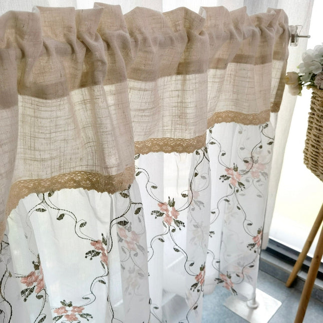 Visillo de cocina rústico bordado