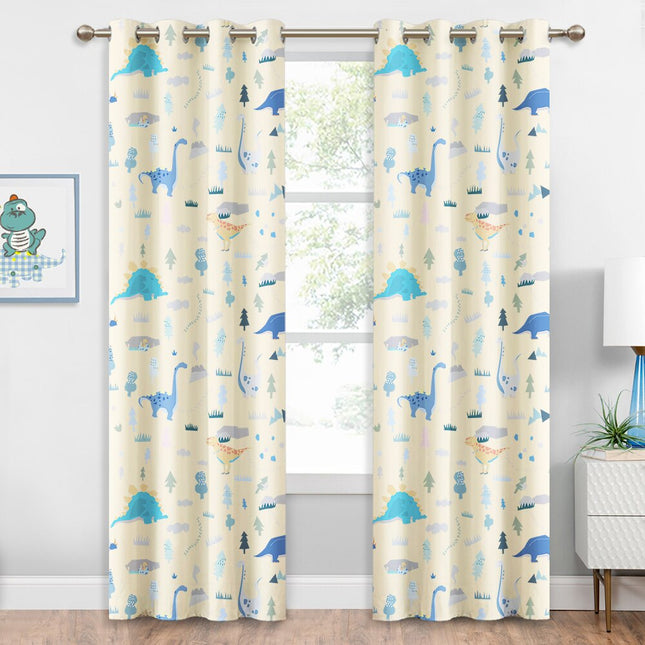 Cortina Opaca Infantil Beige con Dinosaurios