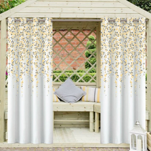 Cortina exterior con estampado floral azul