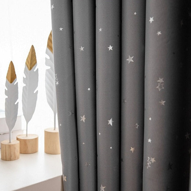Cortina Infantil Opaca Gris con Estrellas