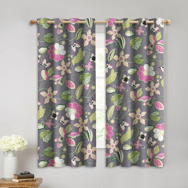 Cortina estampada con flores y mariposas