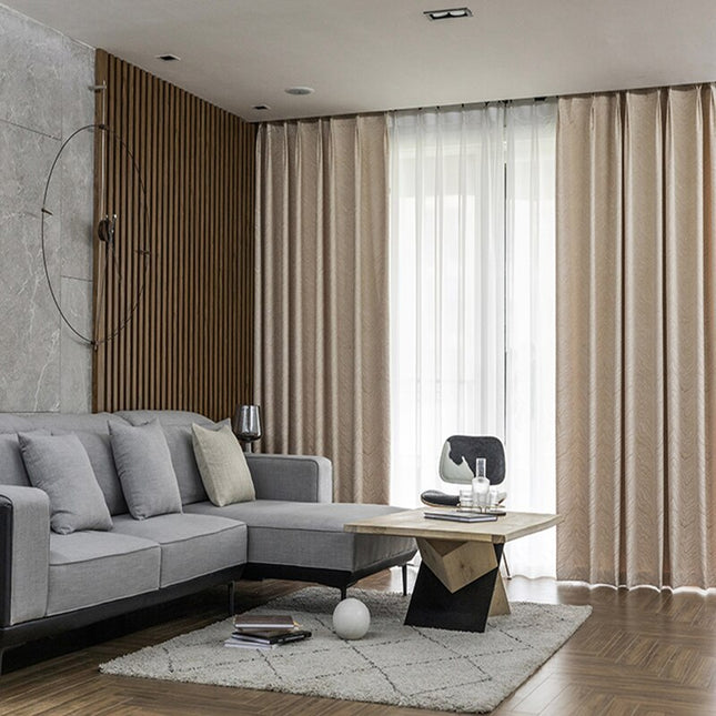 Cortina Opaca Estampada Ondas Color Marrón