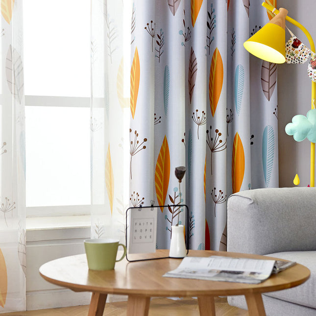 Cortina opaca infantil amarilla con plumas