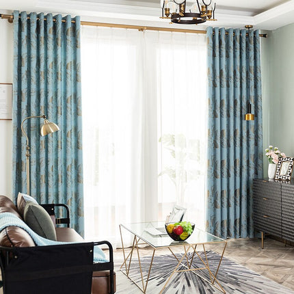 Cortina de salón con estampado hojas doradas