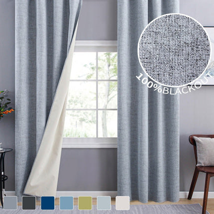 Cortina gris con ojales efecto lino