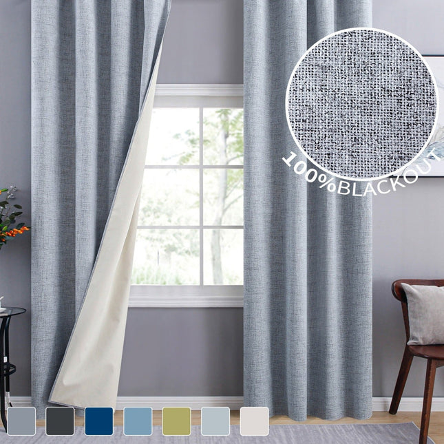 Cortina gris con ojales efecto lino