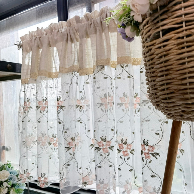 Visillo de cocina rústico bordado