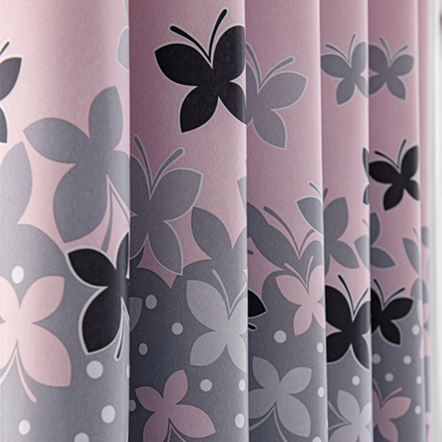 Cortina bicolor con estampado de mariposas