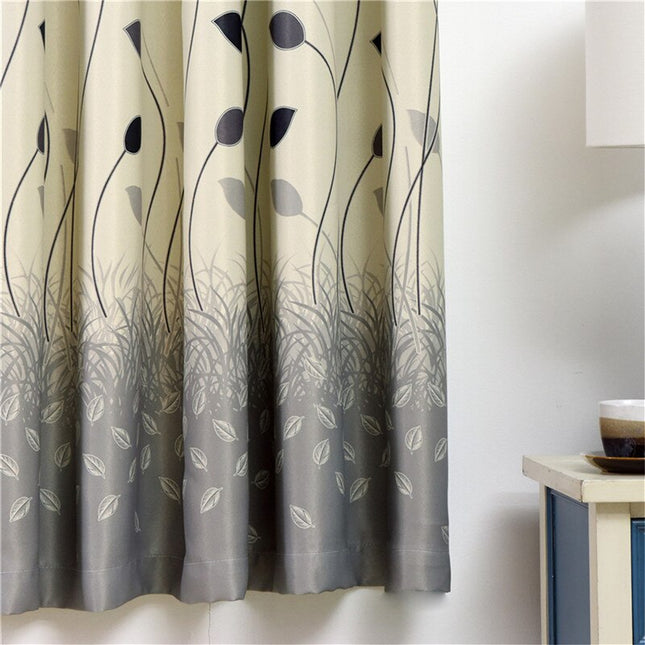 Cortina bicolor con estampado de hojas