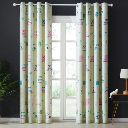 Cortina opaca infantil crema con búhos