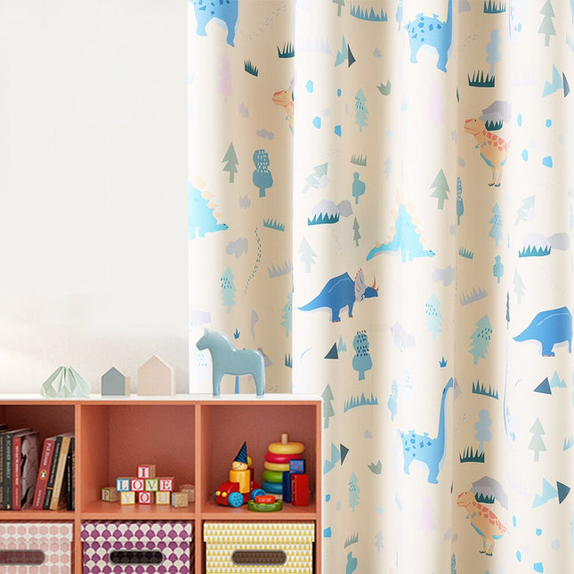 Cortina Opaca Infantil Beige con Dinosaurios