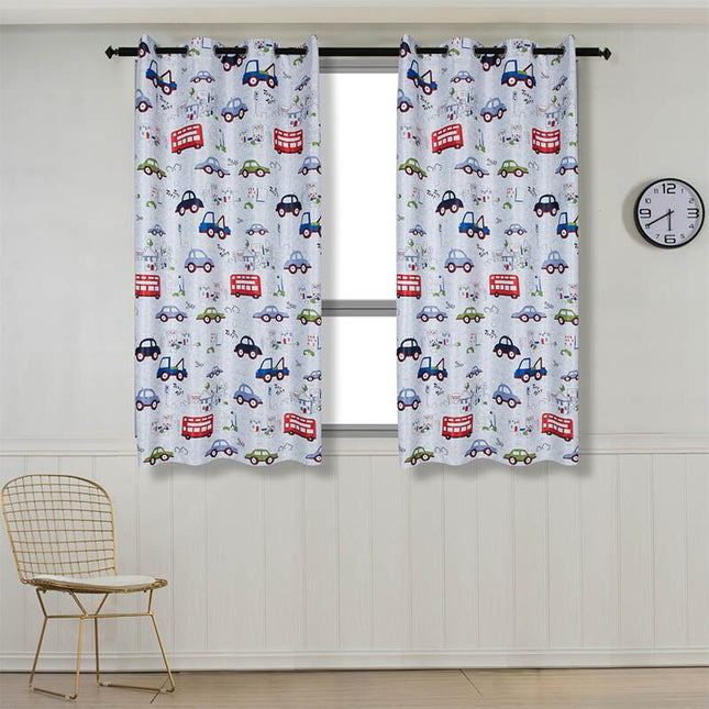 Cortina opaca infantil con vehículos urbanos