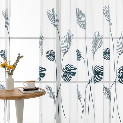 Visillo bordado con hojas de monstera