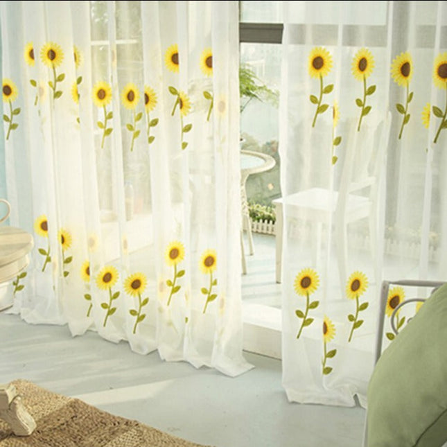 Visillo Bordado con Girasoles Amarillos