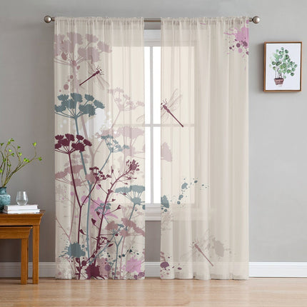 Visillo estampado con libélulas y flores