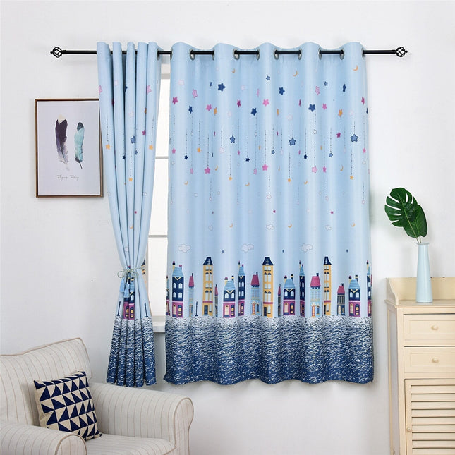 Cortina infantil con estampado de ciudad