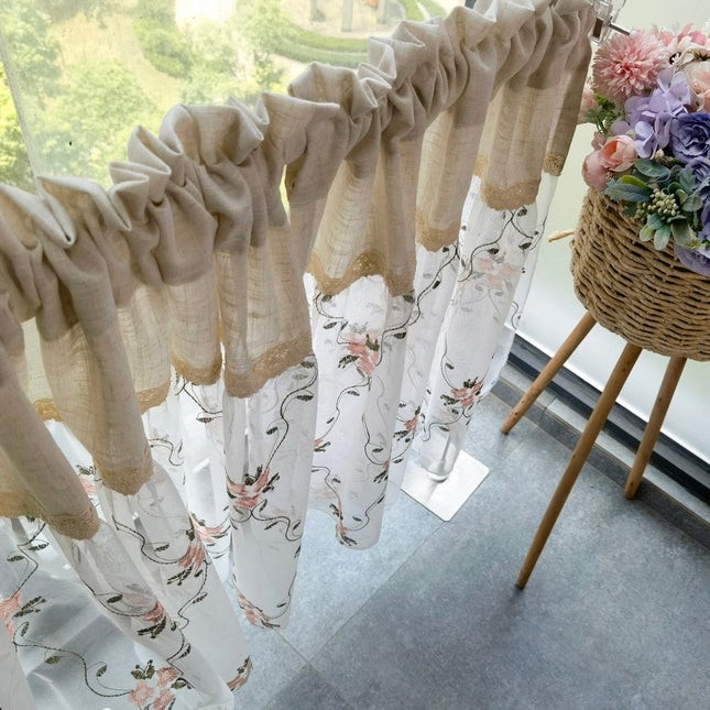 Visillo de cocina rústico bordado