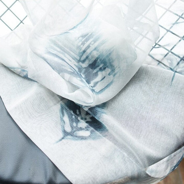 Visillo de lino con estampado plumas