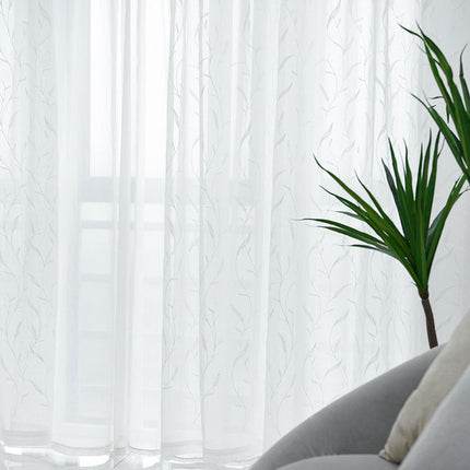 Visillo efecto lino con estampado vegetal