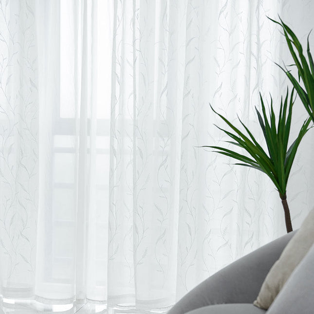 Visillo efecto lino con estampado vegetal