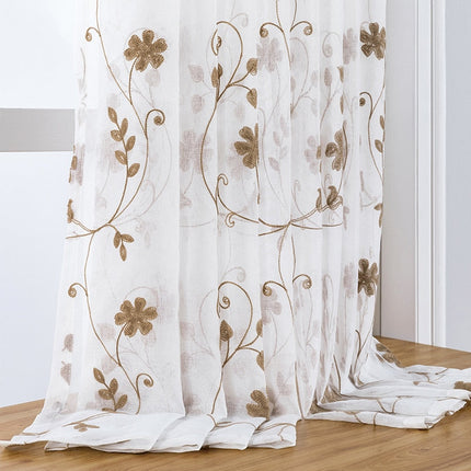 Visillo bordado con ramas y flores