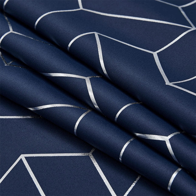 Cortina opaca azul con motivo geométrico