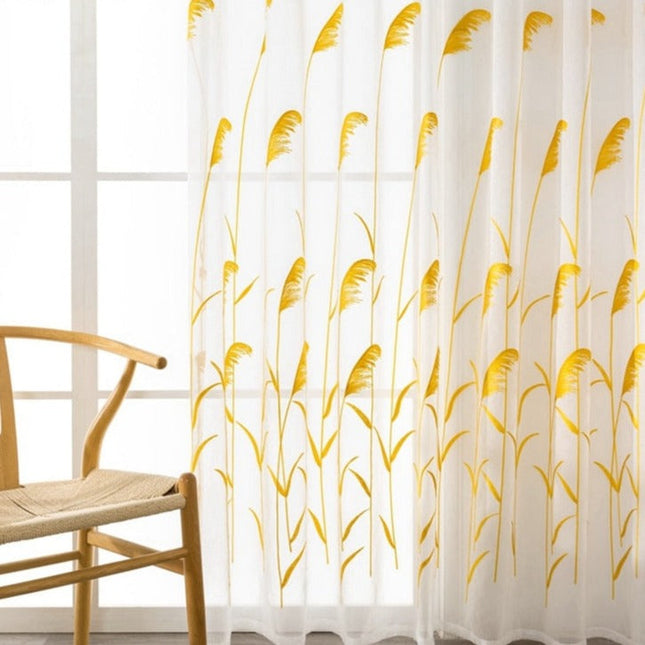Visillo de lino bordado juncos amarillos