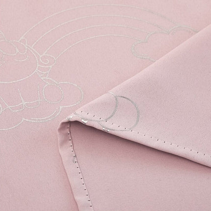 Cortina infantil rosa con unicornios plateados
