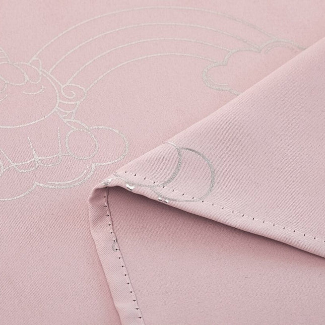 Cortina infantil rosa con unicornios plateados