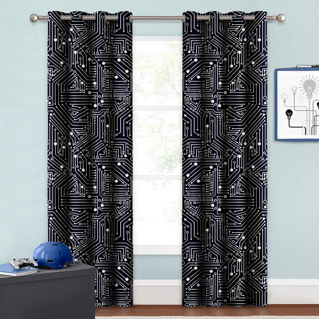 Cortina juvenil con estampado circuito
