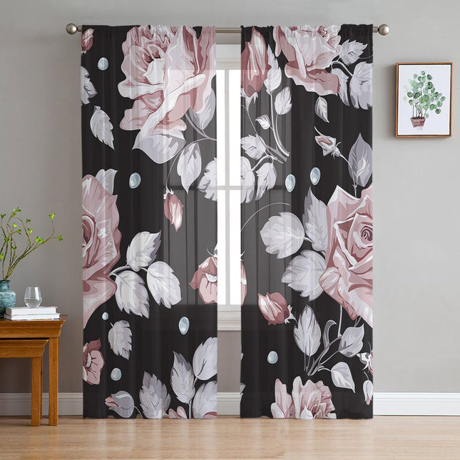 Visillo con estampado de rosas grandes