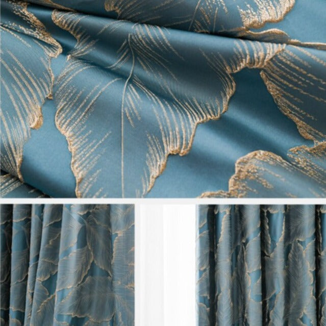 Cortina jacquard opaca con relieve dorado