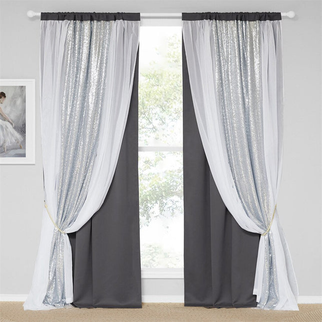 Cortina Opaca con Panel de Lentejuelas