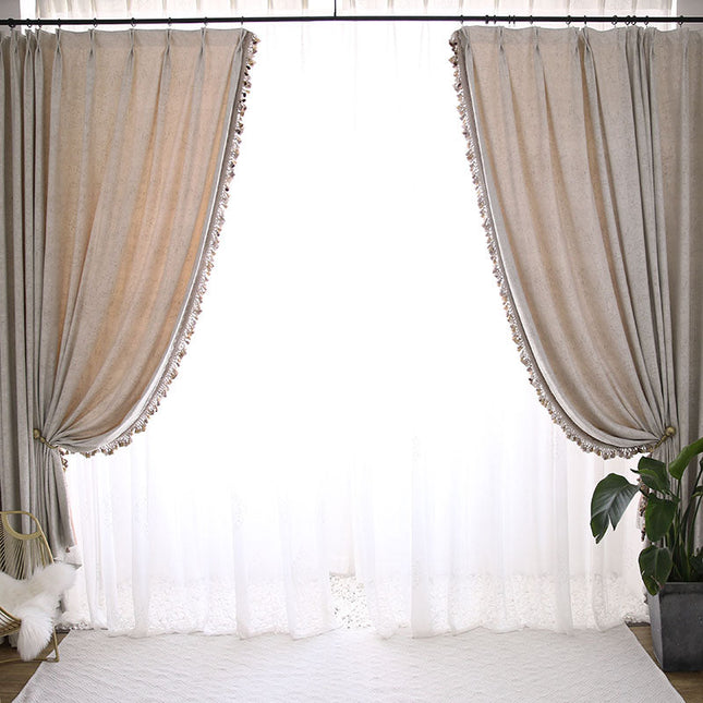 Cortina estilo boho con flecos borlas