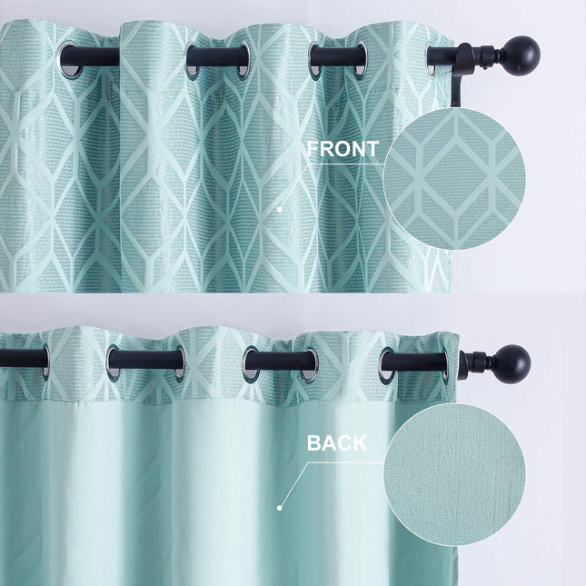 Cortina opaca azul con estampado geométrico