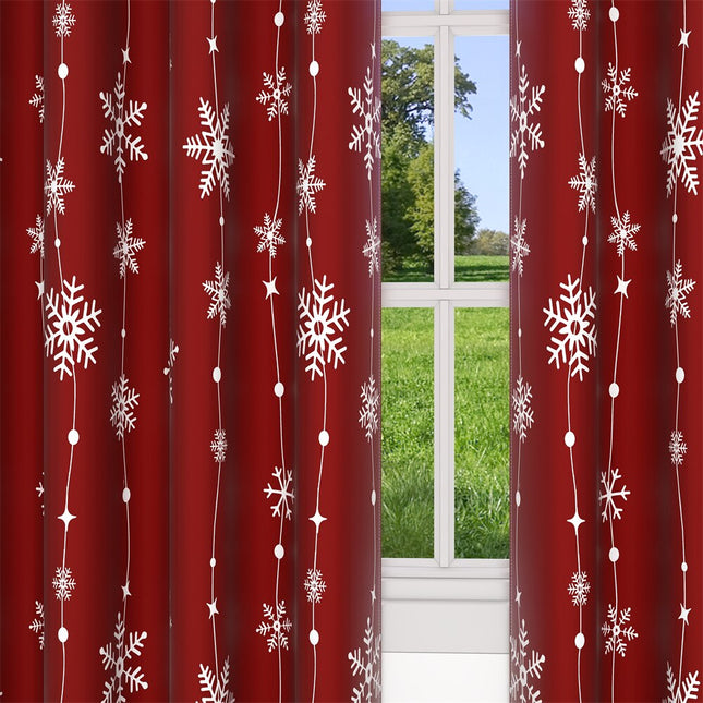 Cortina roja con copos de nieve