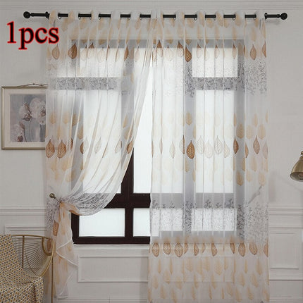 Visillo Translúcido con Hojas Café