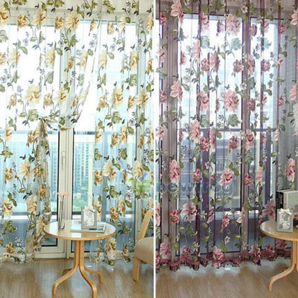 Visillo estampado con flores grandes
