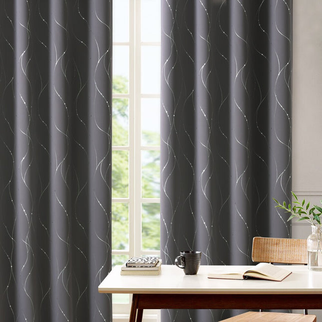 Cortina opaca gris con hilos plateados