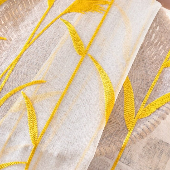 Visillo de lino bordado juncos amarillos