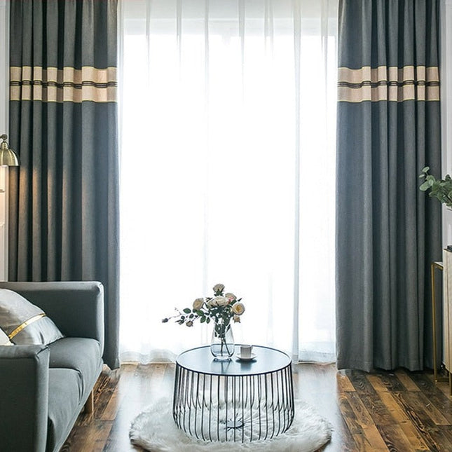 Cortina de Salón Gris con Franja