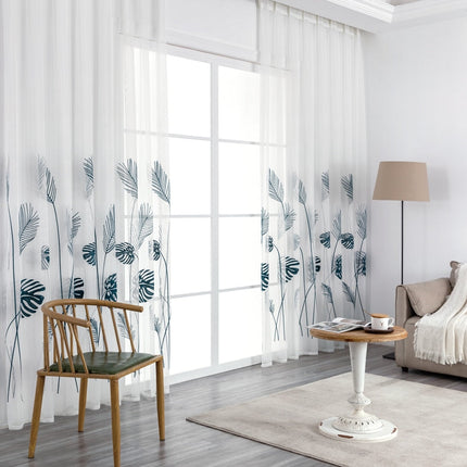 Visillo bordado con hojas de monstera