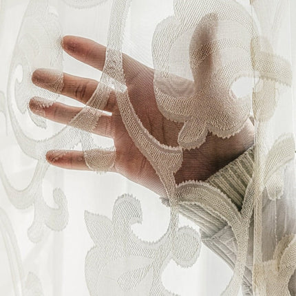 Visillo blanco con bordado damasco