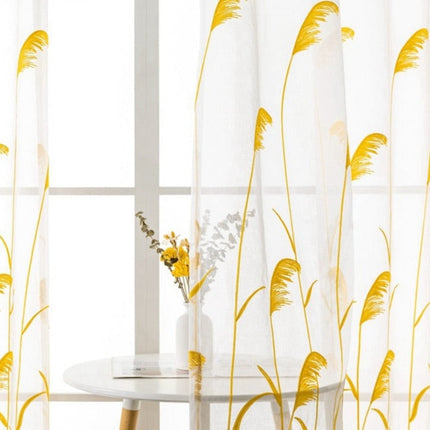 Visillo de lino bordado juncos amarillos