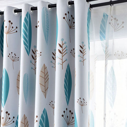 Cortina Opaca Estampado Hojas Azules