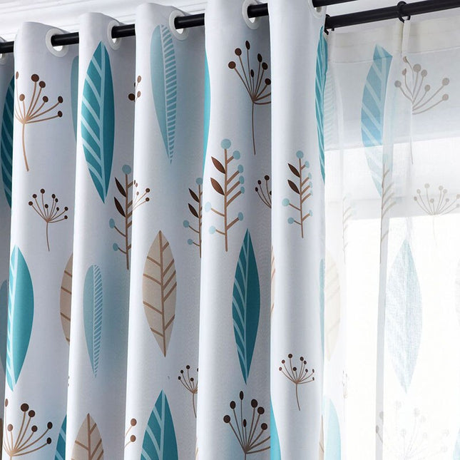 Cortina Opaca Estampado Hojas Azules