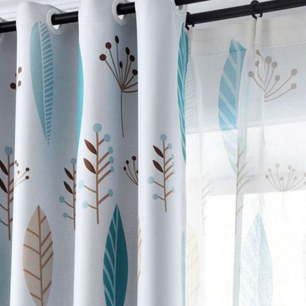 Visillo con estampado de hojas azules