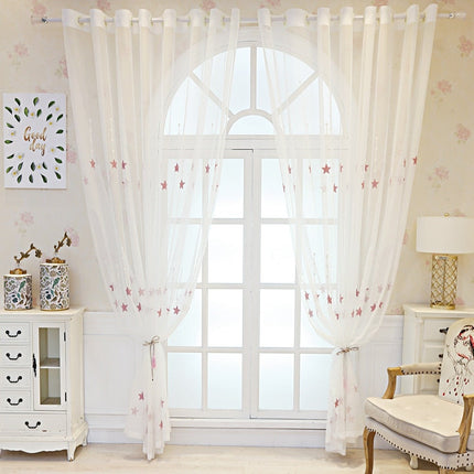 Visillo infantil con estrellas bordadas rosa