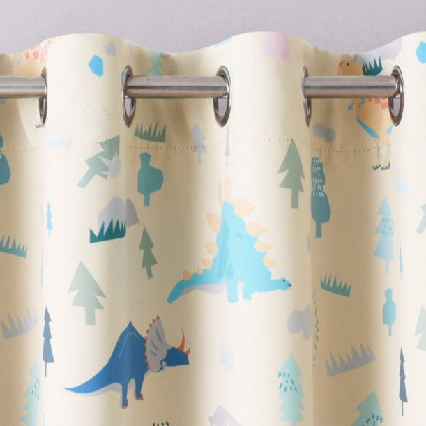 Cortina Opaca Infantil Beige con Dinosaurios