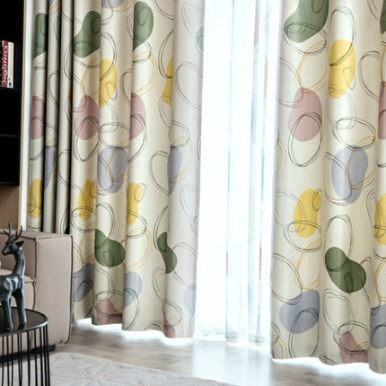 Cortina Estampado Abstracto Verde y Amarillo